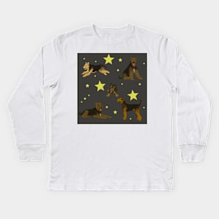 Airedale Terriers Pattern Stars Black Kids Long Sleeve T-Shirt